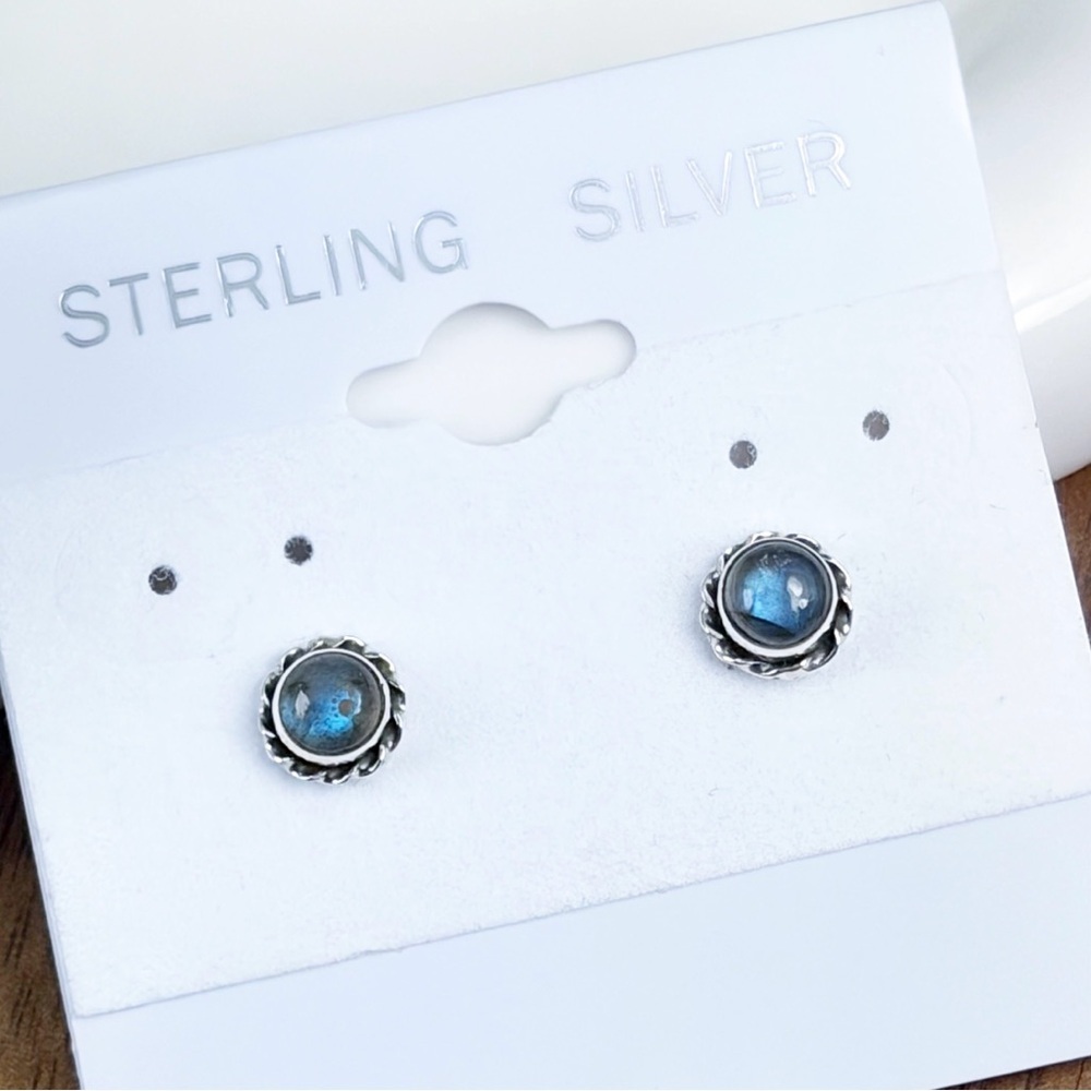 Blue Flash Labradorite Stud Post Earrings Southwest New Pure Sterling Silver 925 - Picture 3 of 8